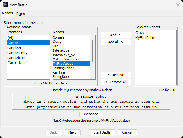 Bot selection dialog